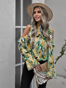 SHEIN LUNE Áo sơ mi nữ Cắt ra Xù Tất cả trên in Boho - Nhiều màu - Xem 5