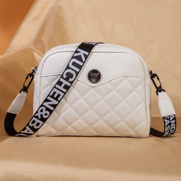 

Metal Decor Quilted Square Bag, White