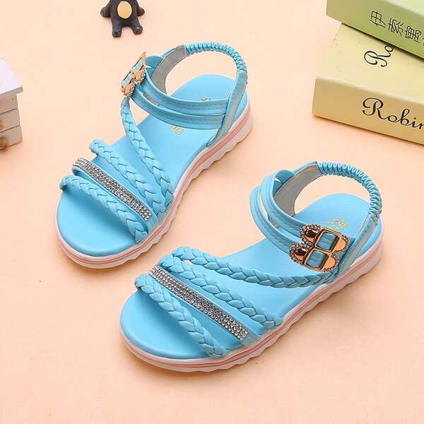 

Girls Braided Detail Ankle Strap Sandals, Blue