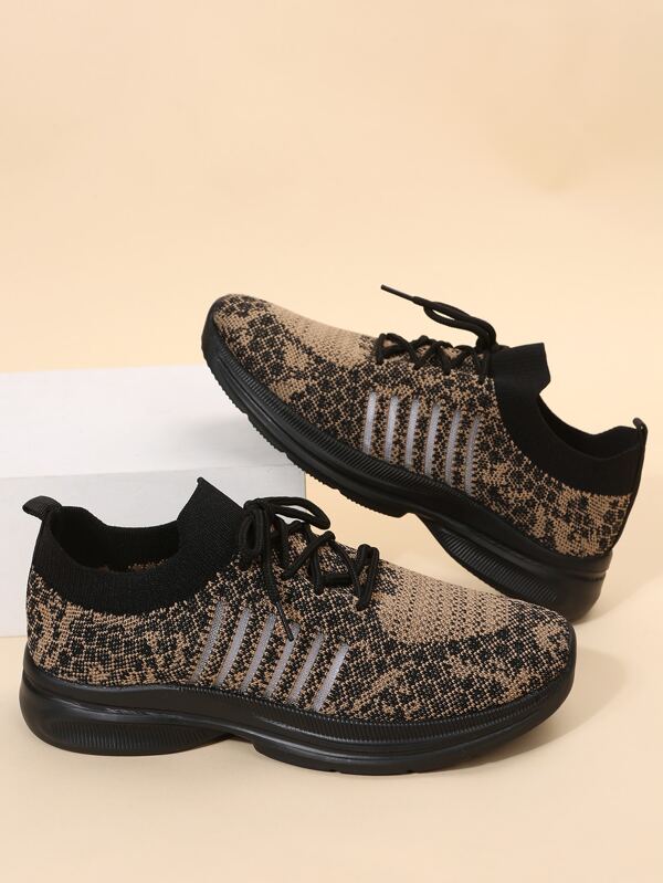 Ladies' Khaki Road Running Shoes Geo Graphic Laceup Sneakers SHEIN USA