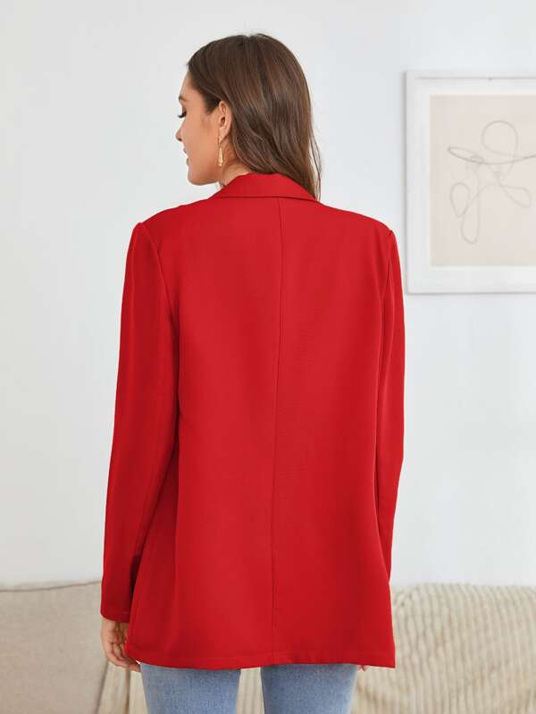 SHEIN Privé Peak Collar Flap Detail Solid Blazer SHEIN USA