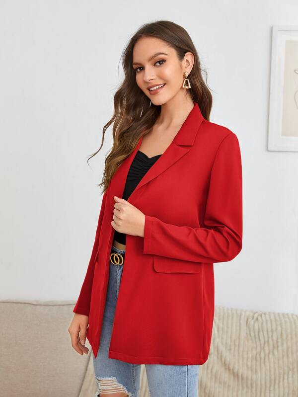 SHEIN Privé Peak Collar Flap Detail Solid Blazer SHEIN UK