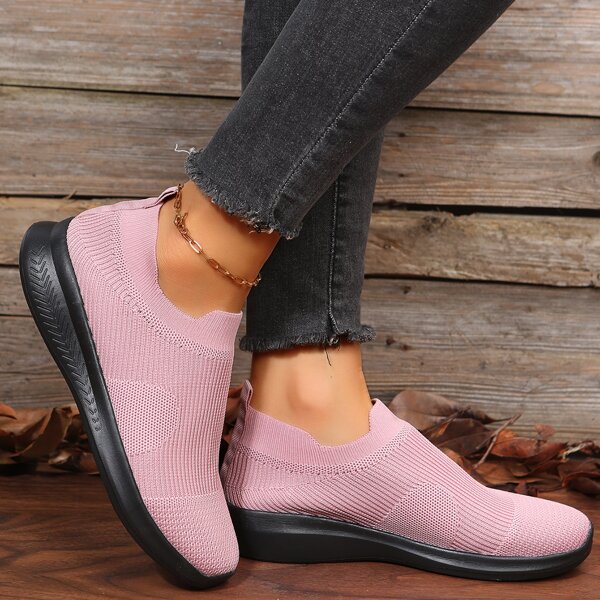 

Minimalist Hollow Out Slip On Sneakers, Pink