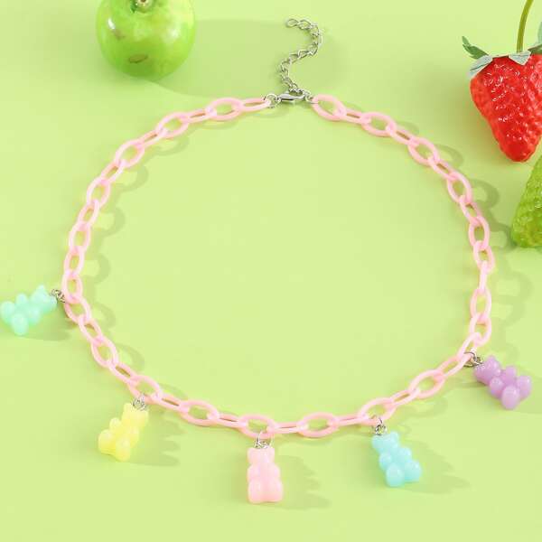 

Girls Bear Charm Necklace, Multicolor