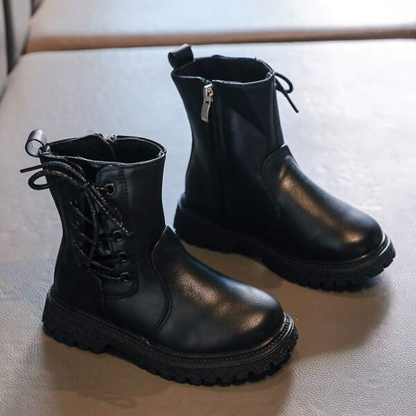 

Girls Lace-up Side Combat Boots, Black