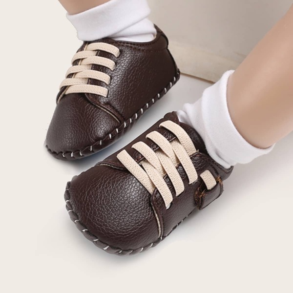 

Baby Stitch Trim Lace-up Front Flats, Brown
