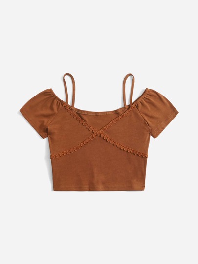 Einfarbiges Schulterfreies T-Shirt