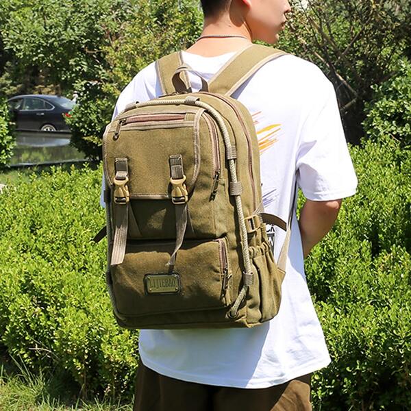 

Men Large Capacity Letter Patch Backpack, Khaki