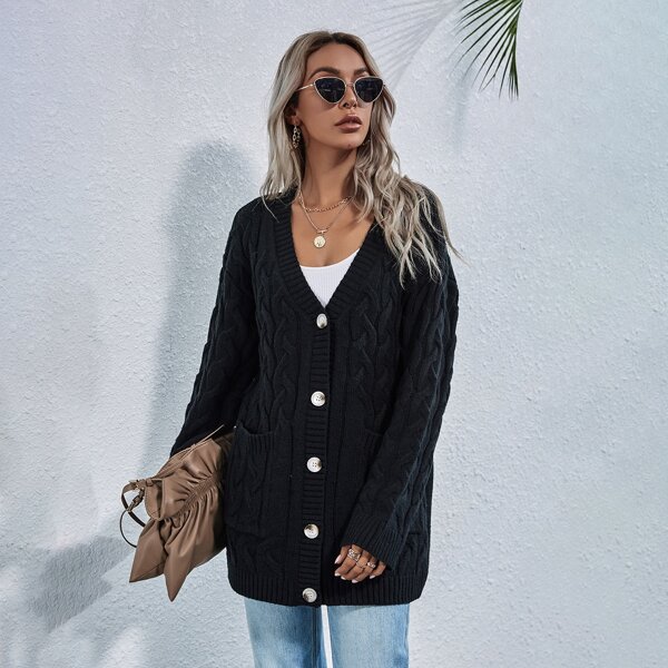 

Dual Pocket Button Up Cardigan, Black