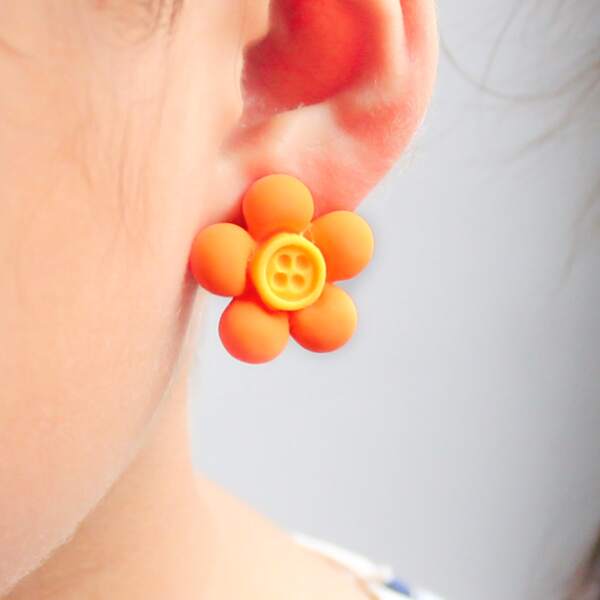 

Toddler Girls Flower Design Earrings, Orange