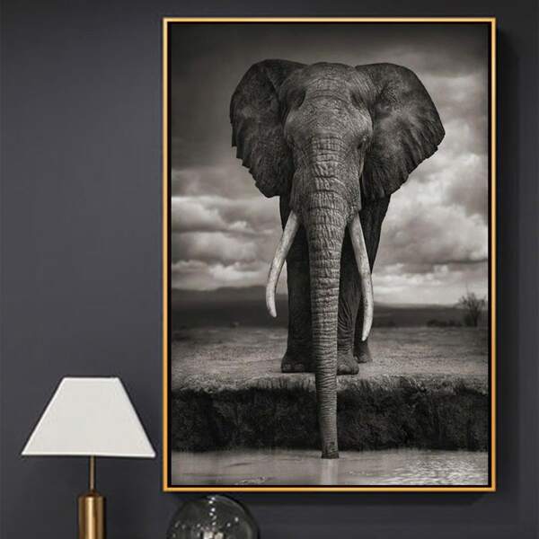 

Elephant Print DIY Diamond Unframed Painting, Black and white