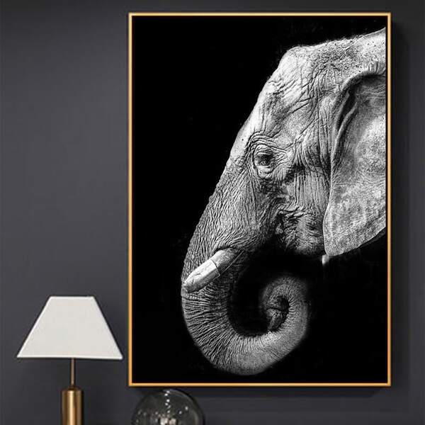 

Elephant Print DIY Diamond Unframed Painting, Black and white