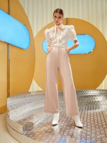 Rocha Pantalones de talle alto con bolsillo oblicuo - Rosa Pálido - Ver 3