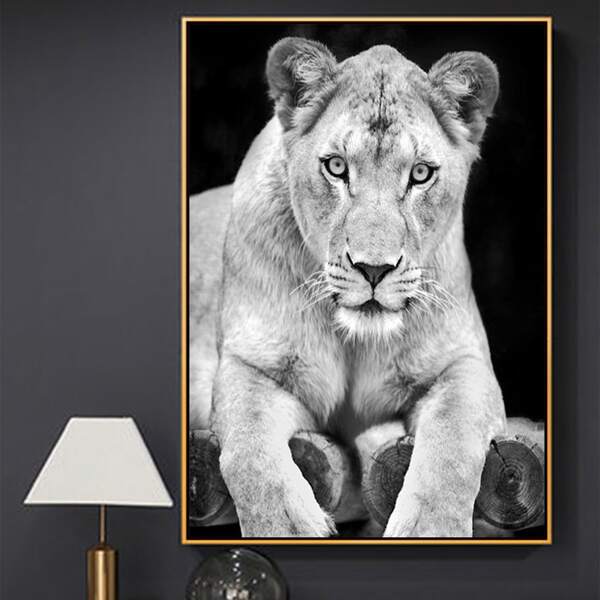 

Lion Print DIY Diamond Unframed Painting, Black and white