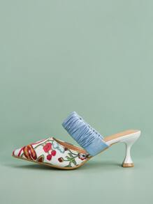 Tacones mules con bordado floral fruncido - Multicolor - Ver 2