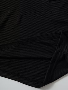 Contrast Lace Puff Sleeve Crop Tee - Black - View 6