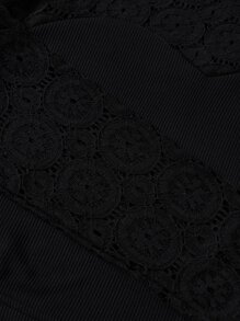 Contrast Lace Puff Sleeve Crop Tee - Black - View 7