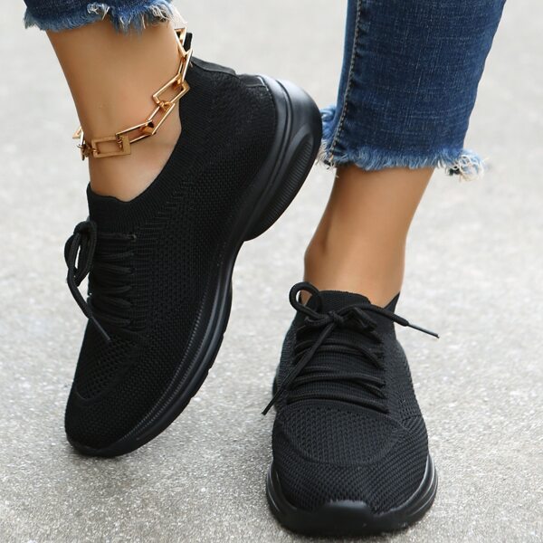 

Minimalist Knit Lace-up Front Running Shoes, Black