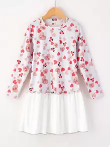 女孩心和櫻桃圖案荷葉邊娃娃裙 - 彩色 - 查看 1