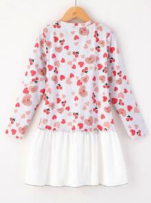 女孩心和櫻桃圖案荷葉邊娃娃裙 - 彩色 - 查看 2