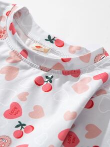 女孩心和櫻桃圖案荷葉邊娃娃裙 - 彩色 - 查看 3
