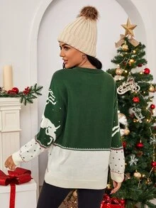 Suéter de hombros caídos con patrón de Navidad - Multicolor - Ver 2