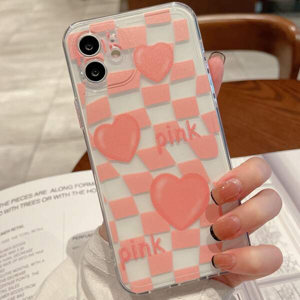 

Heart Pattern Clear Phone Case, Pink