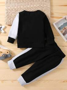 Baby Boy Letter Graphic Colorblock Sweatshirt With Sweatpants - Multicolor - View 2