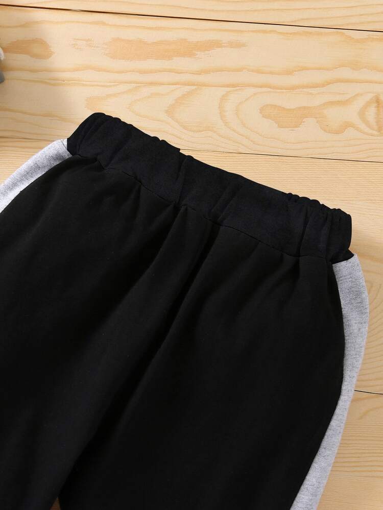 Sweatshirt med Färgblock och Grafiskt Tryckt Text och Mjukisbyxor - Multifärgad - Visa 7