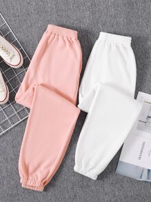 GlowEve 2pcs Solid Elastic Waist Thermal Joggers - Multicolor - View 1