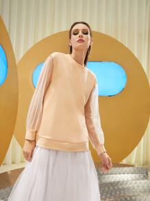 Taran Sudadera de cuello redondo con insertos de malla y caída de hombro - Albaricoque - Ver 3