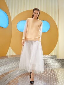 Taran Sudadera de cuello redondo con insertos de malla y caída de hombro - Albaricoque - Ver 5