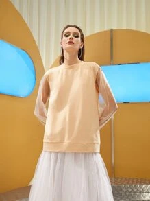 Taran Sudadera de cuello redondo con insertos de malla y caída de hombro - Albaricoque - Ver 6