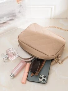 極簡風格絎縫方形包 - 卡其色 - 查看 2