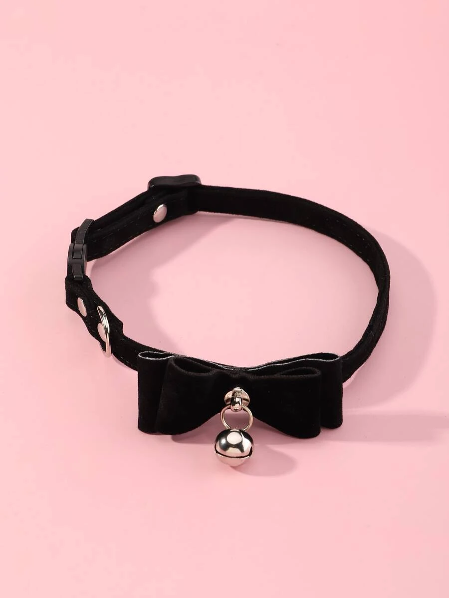 蝴蝶結細節寵物項圈 - 黑色 - 查看 1