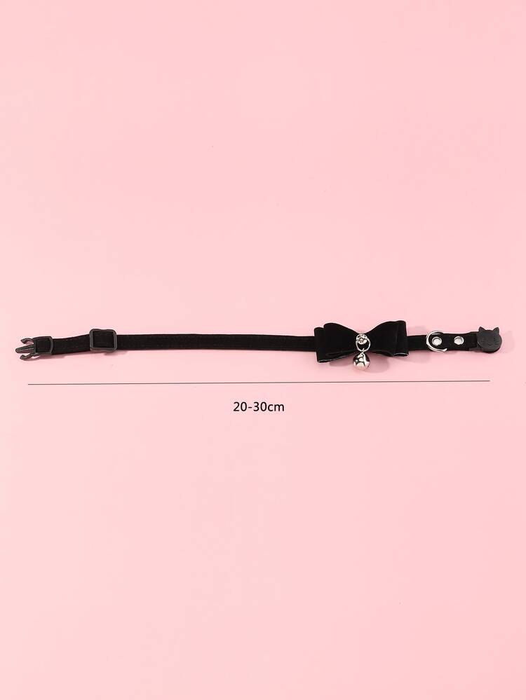 蝴蝶結細節寵物項圈 - 黑色 - 查看 3