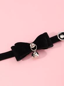 蝴蝶結細節寵物項圈 - 黑色 - 查看 4