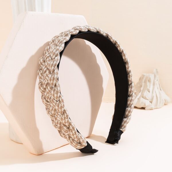 

Houndstooth Pattern Braided Wide Headband, Multicolor