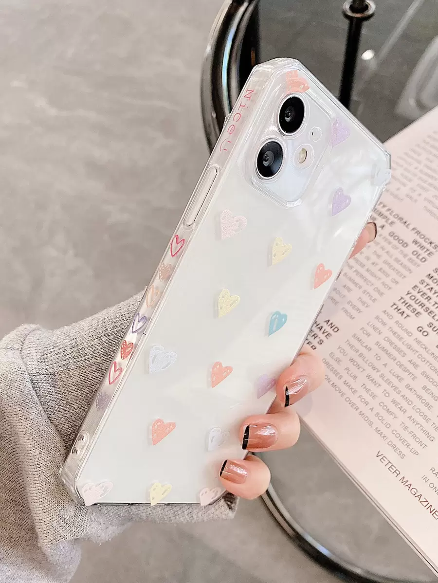 心型圖案透明手機殼相容於 Iphone 11、iphone 13、iphone 14 Pro Max - 無色 - 查看 1