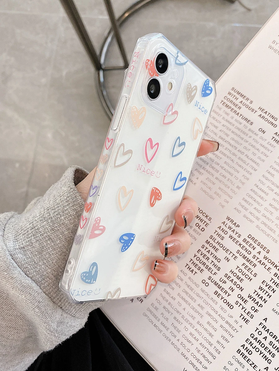 愛心圖案透明手機殼 - 無色 - 查看 1
