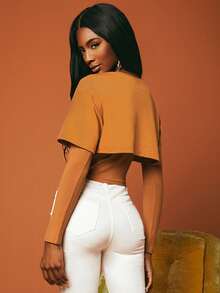 SHEINNeu 素色假兩件短款T恤