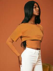 SHEINNeu 素色假兩件短款T恤