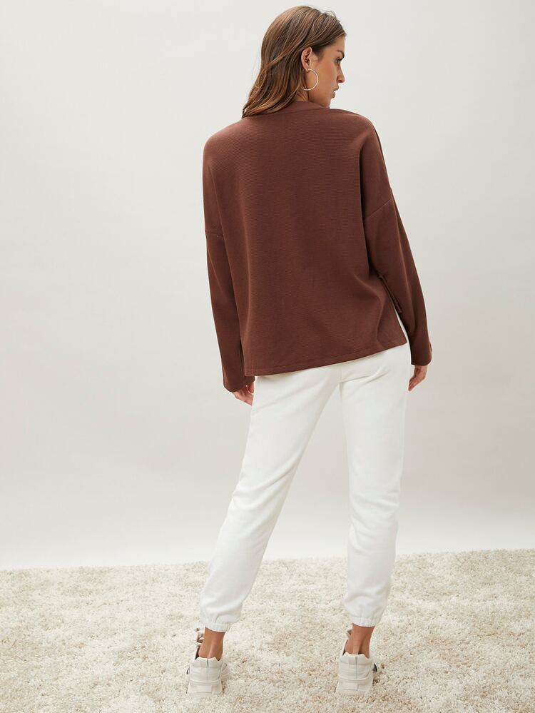 SHEIN Unity 再生滌大碼T恤 - 巧克力棕 - 查看 2