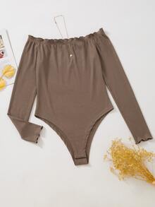 Lettuce Trim Bardot Bodysuit - Brown - View 1