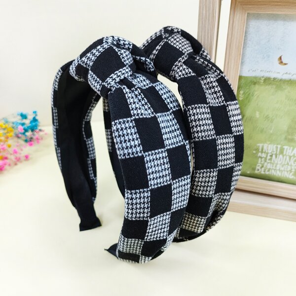 

2pcs Knot Decor Plaid Pattern Headband, Multicolor
