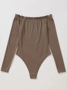 Lettuce Trim Bardot Bodysuit - Brown - View 2