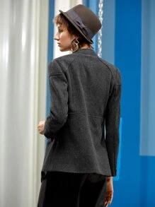 Sheila Zeferino 落肩翻盖细节镂空大衣，节日 - 深灰色 - 查看 2