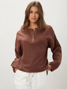 SHEIN Unity Camiseta poliéster reciclado amplio - Marrón Chocolate - Ver 8