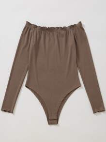 Lettuce Trim Bardot Bodysuit - Brown - View 3