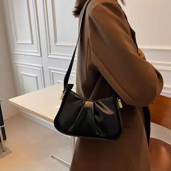 

Ruched Design Shoulder Bag, Black